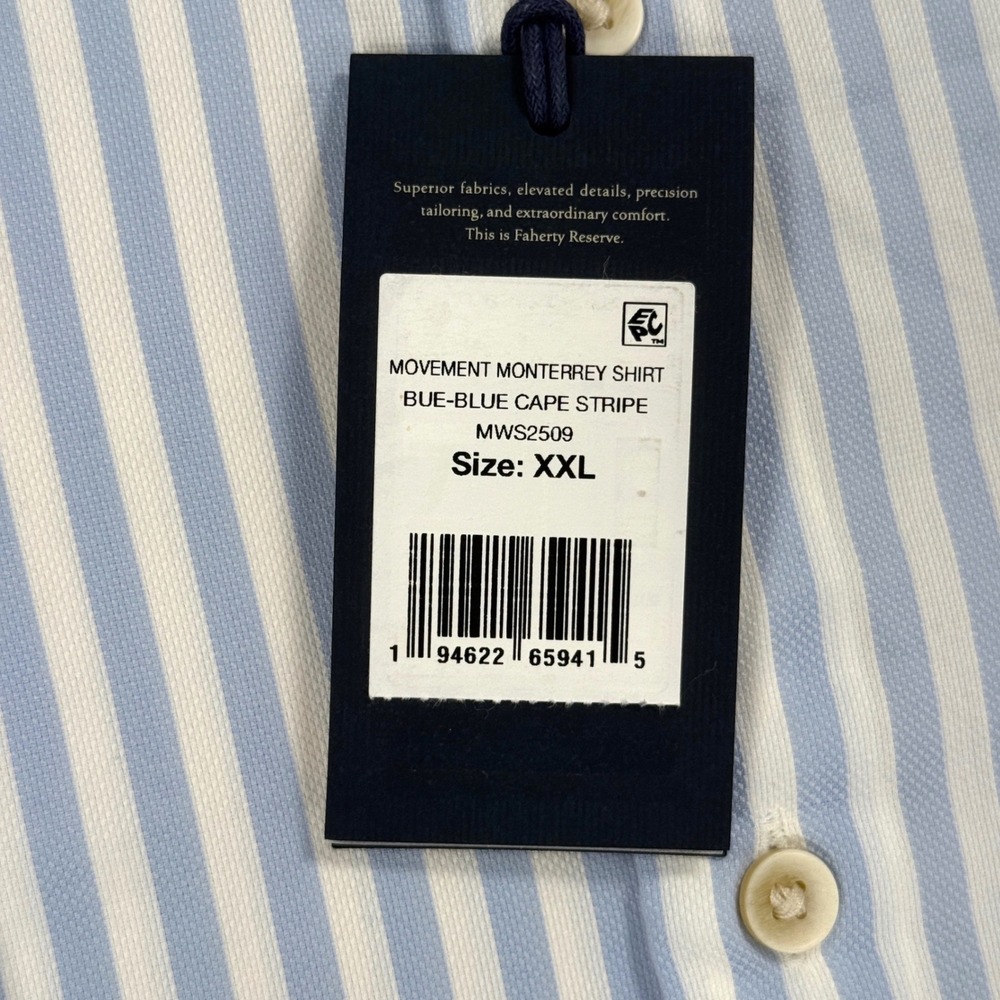 FAHERTY XXL The Movement Monterrey Shirt Blue Cape Stripe MWS2509 Mens NWT - Picture 3 of 8